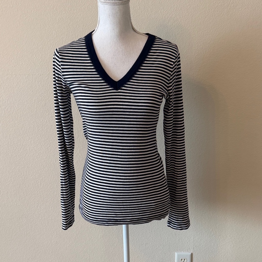 GAP Navy and White Striped Long Sleeve Top
